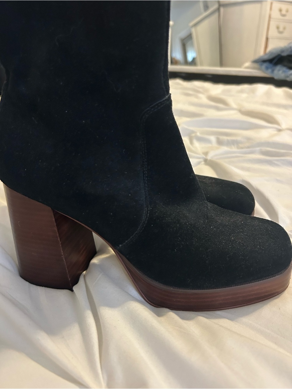 Marc Fisher Black Suede Platform Block Heel Boots